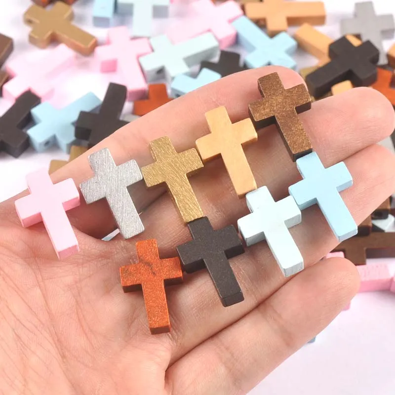 Multicolor DIY Holz Kreuz Perlen Hängen Ornamente Anhänger Kinder Geschenke Schmuck Ornamente Dekorationen 50 stücke cp3363