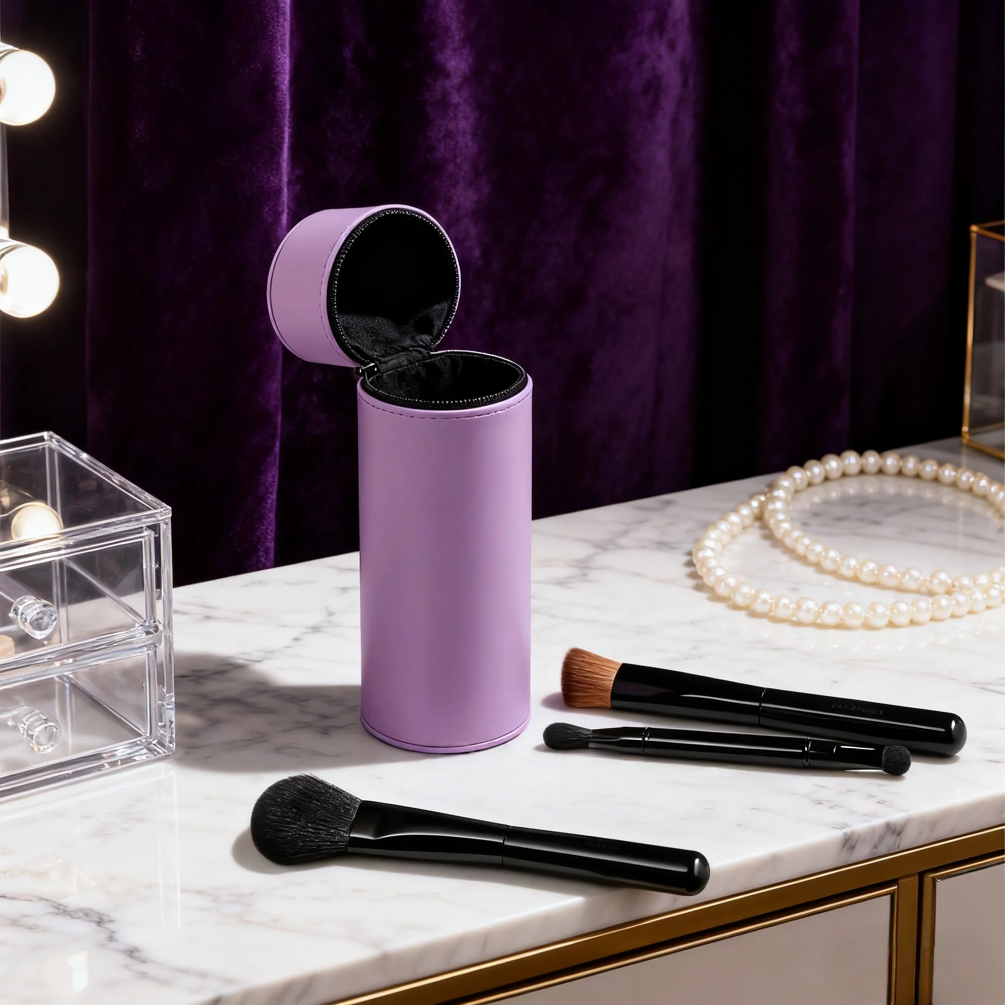 Conjunto de pincéis de maquiagem de luxo saco de viagem de pele de bezerro edição limitada blush escova de base de dupla utilização escova de sombra de cabeça dupla