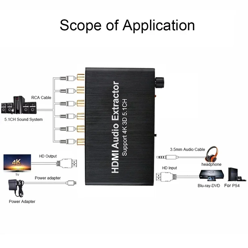 4K 3D 5.1 Channel 5.1CH Audio Extractor Decoder AC3/DTS Sound RCA HD Video Converter for PS4 Xbox DVD Laptop PC To TV Monitor