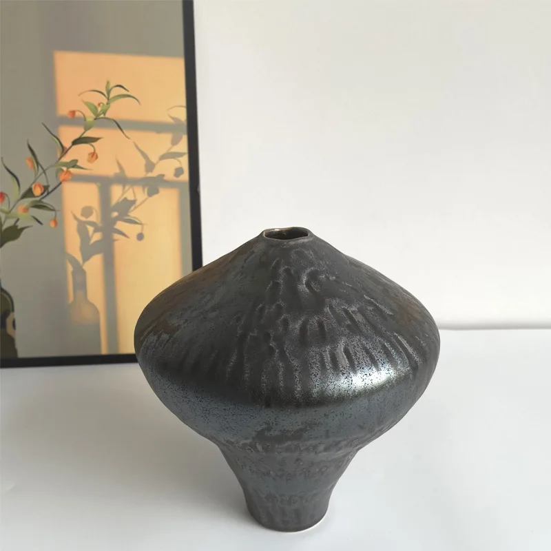 New Chinese ceramic vase ornament living room dried flower retro pottery pot flower ware