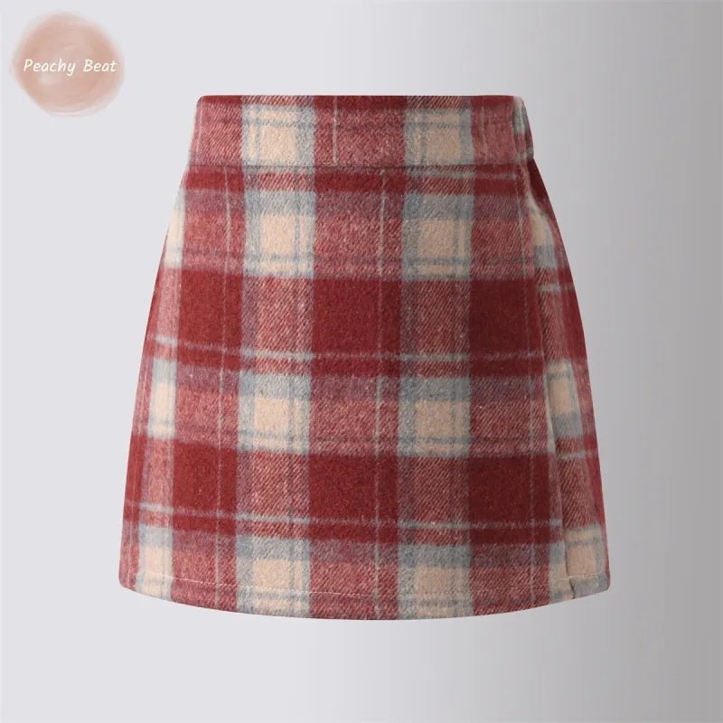 

Baby Girl Princess Woolen Plaid Short Skirt With Lining Toddler Child Teen Cotton Warm Soft Retro Casual Baby Clothes 18M-16Y