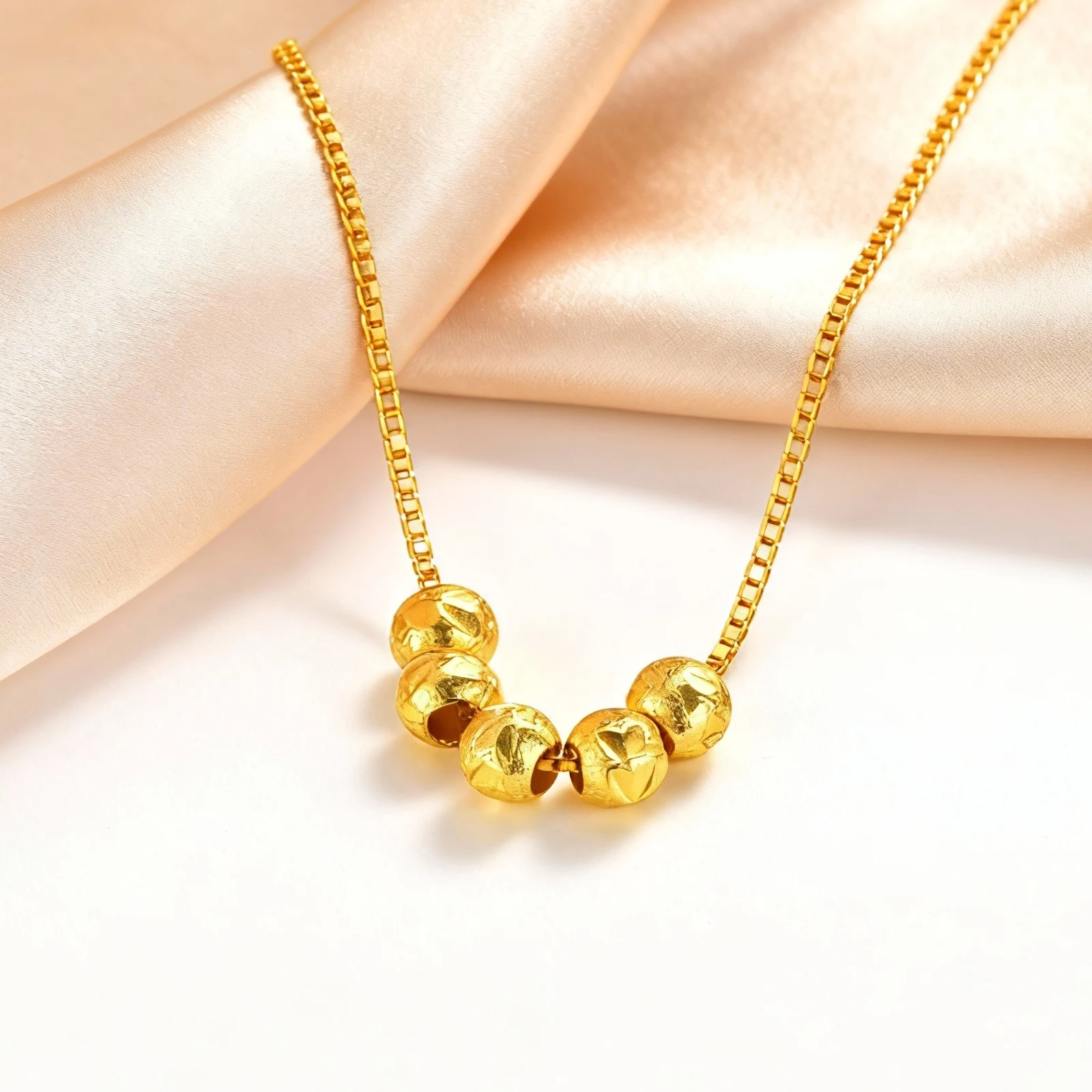 High Quality Gold Plated Balls Beads Pendant Necklace for Women Girls, Waterproof Fashion Metal Neck Jewelry Gift