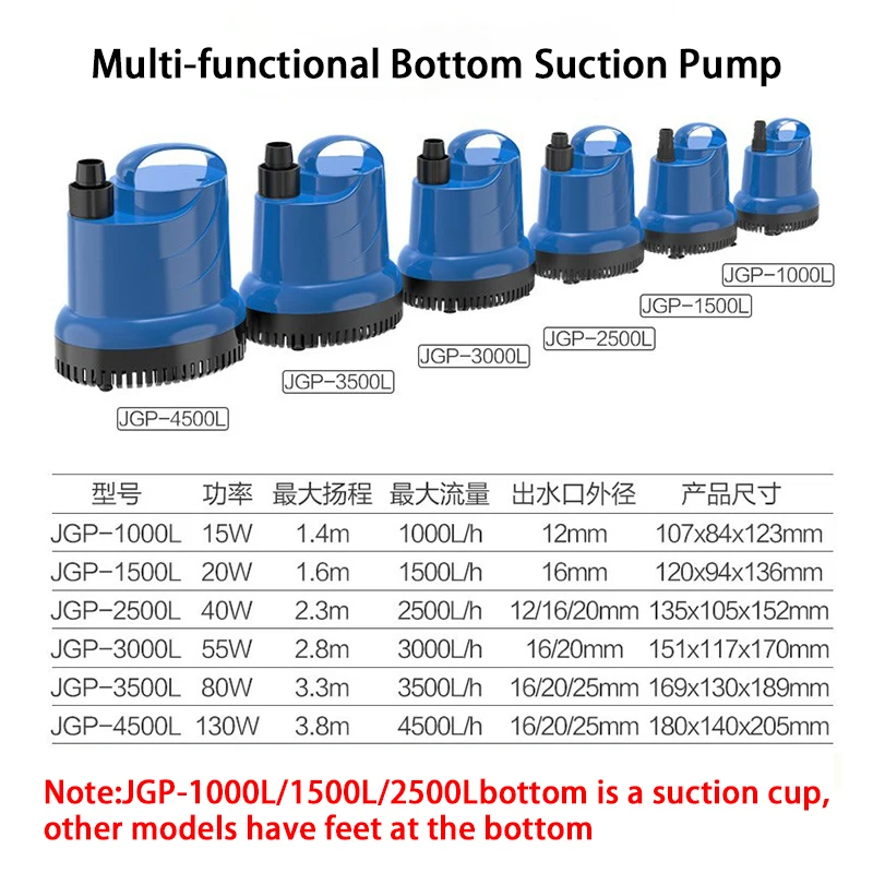Fish Tank Bottom Suction Submersible Pump 15/20/40/55/80/130W Bottom Filter Silent Suction Feces Change Pump Multi-function Pump