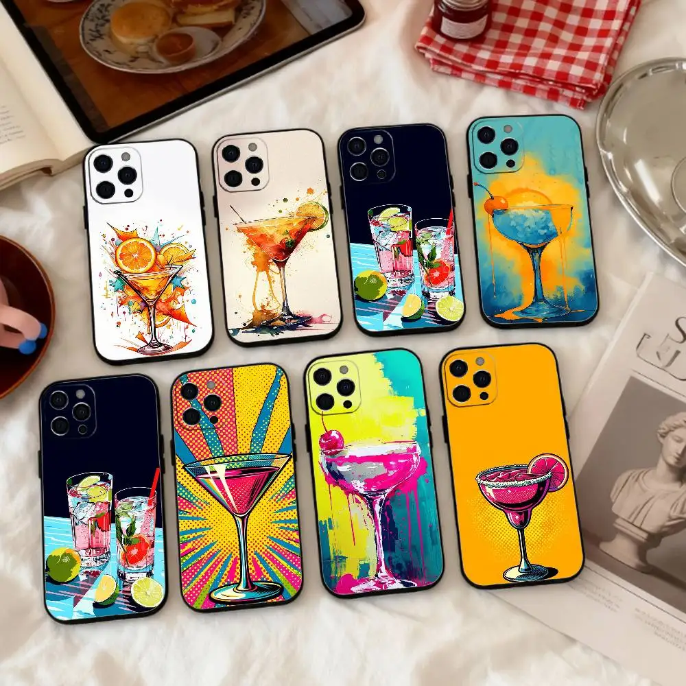 

V-Vibrant Retro Cocktail Phone Case Silicone Soft For IPhone 17 16 15 14 13 12 11 X XR Plus Pro Max Plus