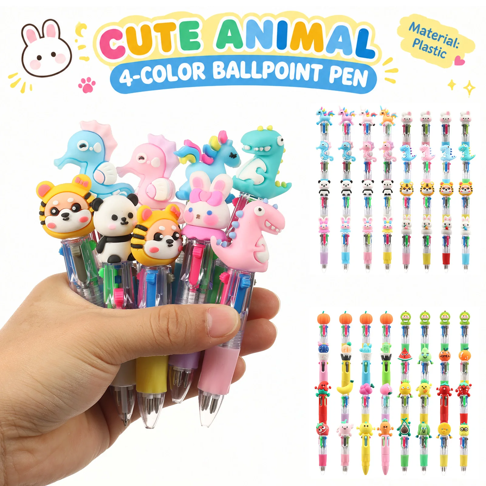 32Pcs Mini 4 Color Ballpoint Pen with Cute Cartoon Topper Mini Multicolor Pens Cute Pens for Kids Party Favor Pens Fun Pens