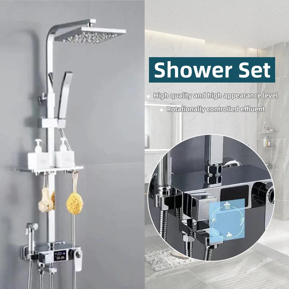 YYHC-Plated housing 304 stainless steel brass core  wall mount chrome smart Digital thermostatic rain slide bar Shower set