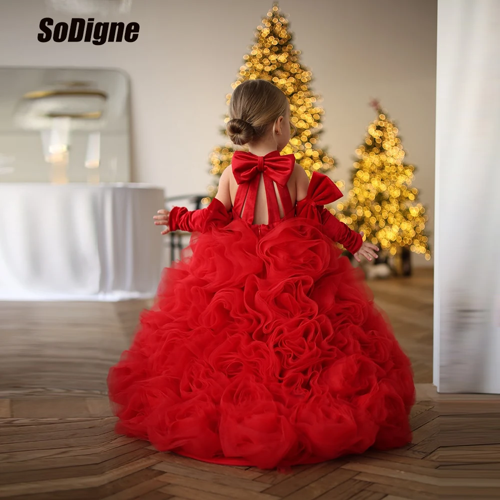 

SoDigne A-line Red Flower Girl Dress Velvet/Tulle 2026 Girls Princess Party Dresses Birthday Dress Kid Skirt Gown Customized
