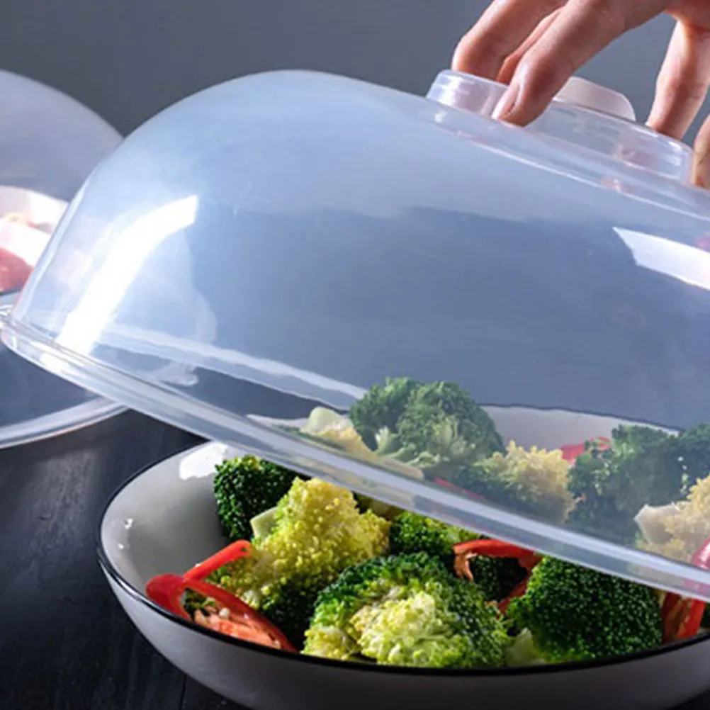

2Pcs Microwave Heating Food Cover Clear Plastic Food Protector Heat Preservation Cover for Home Outdoor Use Vegetable Dessert