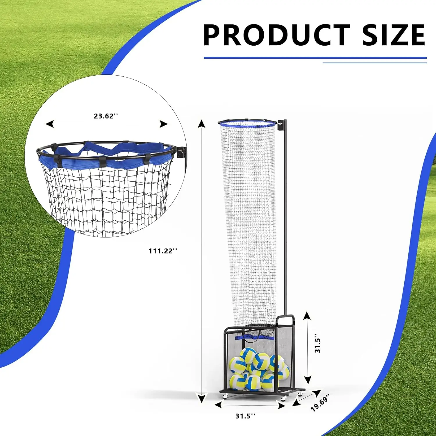 Volleyball Setter Training Equipment Net with Cart and Wheels 5 Height Options and Adjust the Target Hoop Angle