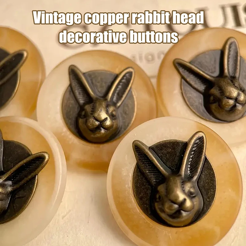 

10pcs 25mm Vintage Copper Rabbit Head Decorative Buttons For Clothing, Hats And Backpacks, Sewing And Textile Decoration