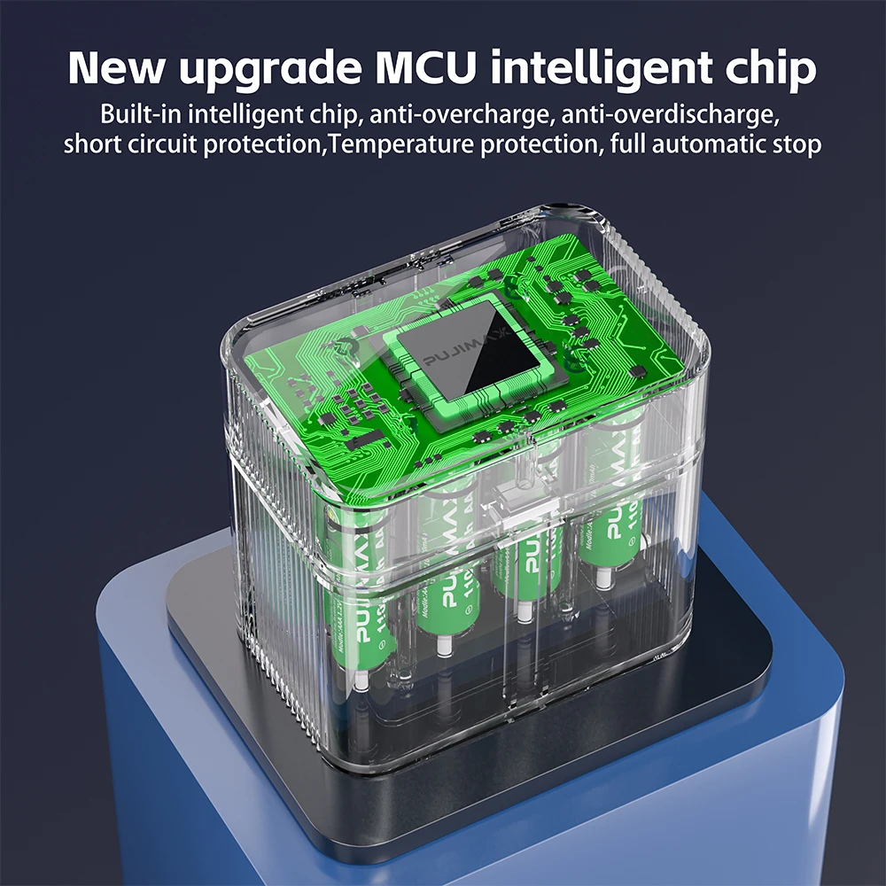 PUJIMAX 1.2 فولت AA + AAA Ni-MH/Ni-Cd 8 فتحات كومبو شحن مقصورة الذكية الوجه العلوي شاحن يمكن شحن 4 قطعة AA + 4 قطعة بطاريات AA