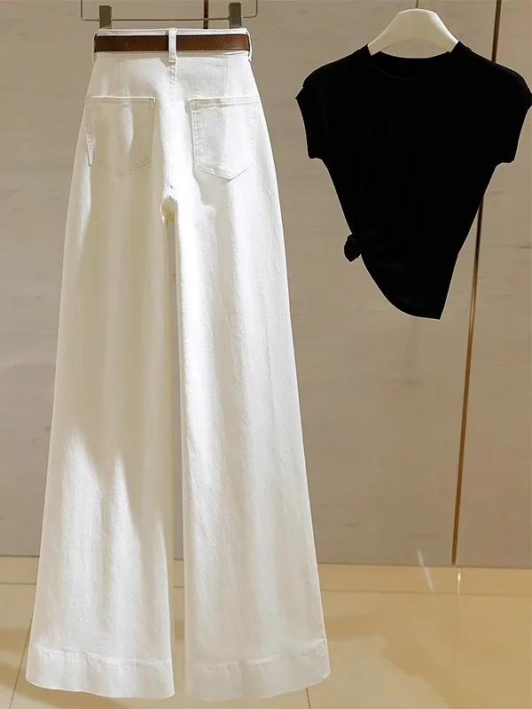 White High Waist Flared Jeans Women's Loose Fit Straight Leg Jeans Casual Denim Pants Large Size Comfortable Spring Summer - view 2