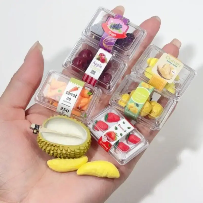 1 Set 1/6 Scale Mini Fruit Vegetable Models With Clear Storage Box Realistic Dollhouse Decor Pretend Play Doll Accessory Toys