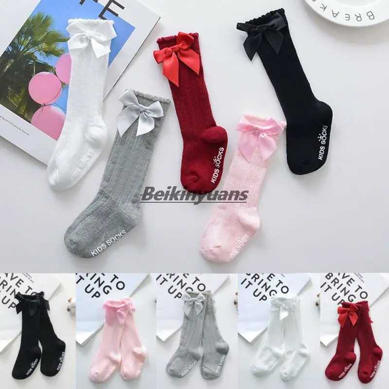 New Kids Socks Toddlers Girls Big Bow Knee High Long Soft Cotton Lace baby Socks Kids Solid Colour Cute Bow Girls Socks