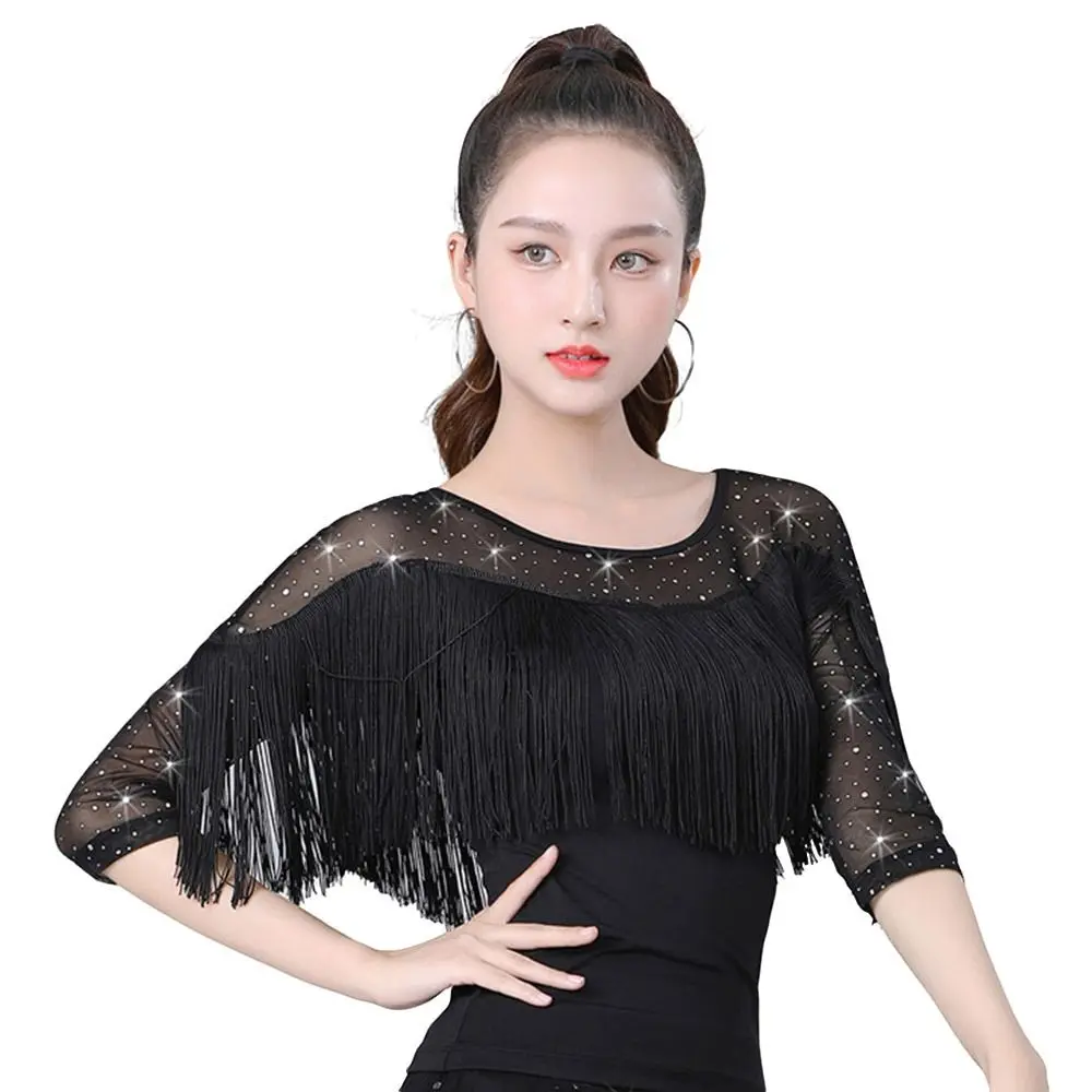 Top de baile latino con borlas a la moda, vestidos de noche modernos brillantes, ropa de actuación, accesorios de baile, ropa de baile