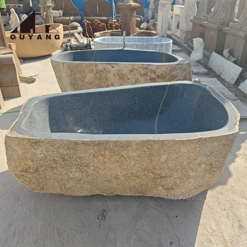 Luxury Stone Baths,QUYANG Custom Luxury Home Hotel Antique Natural Stone Bath Tub  standing Marble Bathroom Bathtub