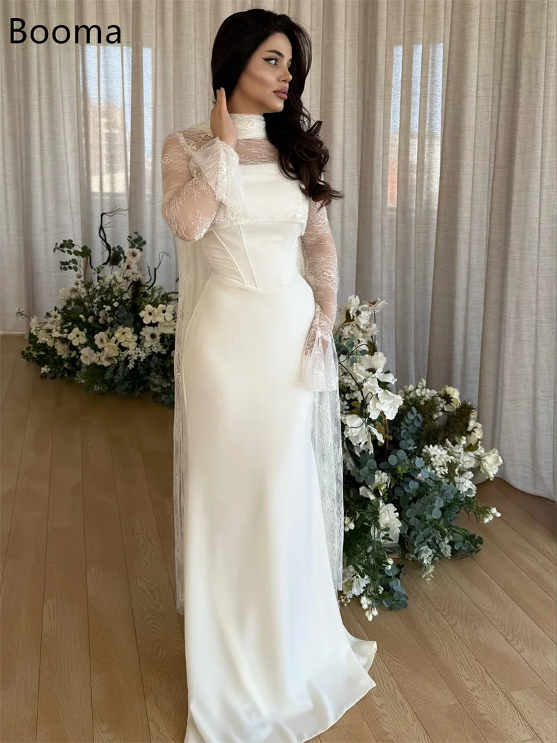Booma Mermaid Long Elegant Lace Flooe-Length Wedding Dresses Satin Full Sleeve Brides Gown Custom Made 2025