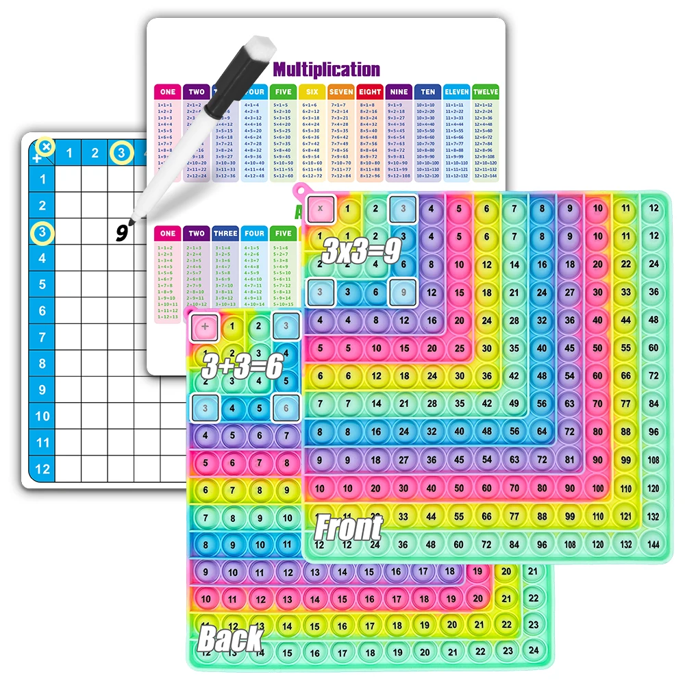 Multiplication Addition Learning Games Writable Board Reusable Practice CardsMath Flashcard Set with Erasable Pen for Kids Age3+