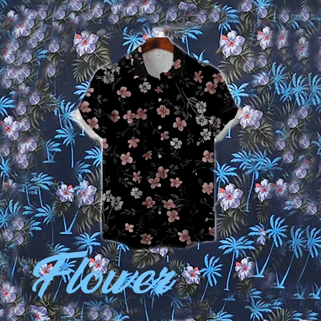 

Summer Holiday Flower Print Shirt Fashion Casual Flower Graphic Hawaiian Lapel Short Sleeve Y2K Men And Women Button Cardigan