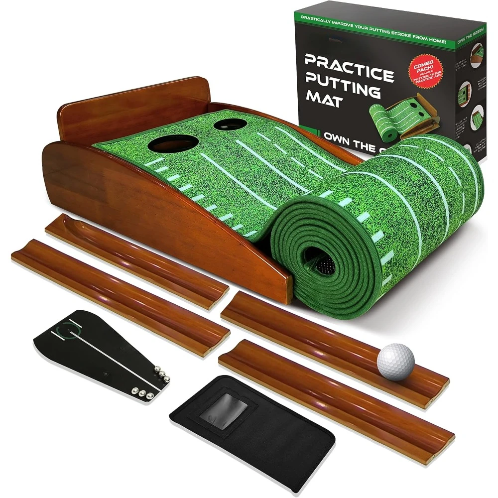 Practice Putting Mat with Putting Mirror or Putting Tutor Aid - Indoor Golf Practice