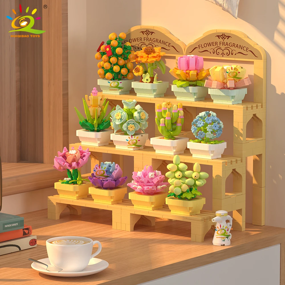 HUIQIBAO 8IN1 Girls MOC MINI Flower Castle Model Building Blocks City DIY Assembled Decoration Construction Toys for Children