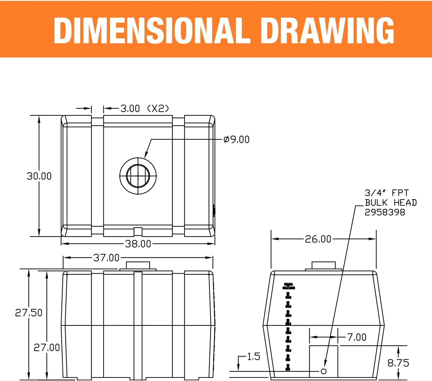 100 Gallon, Made In The USA, Poly Tank For Farming Water and Non-Flammable Liquids, Rust an