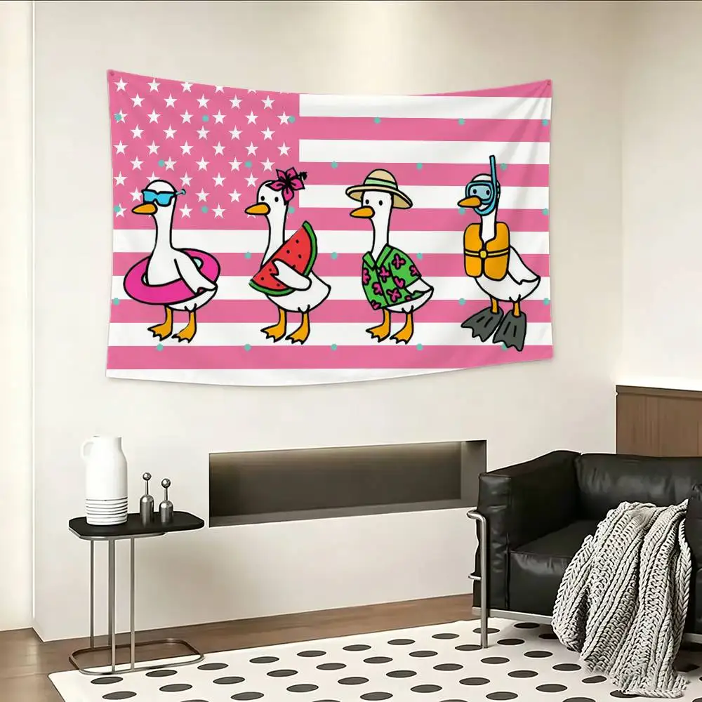 Cartoon Duck Goose Flag Digital Printing Banner for Garage Wall Out Door Decoration