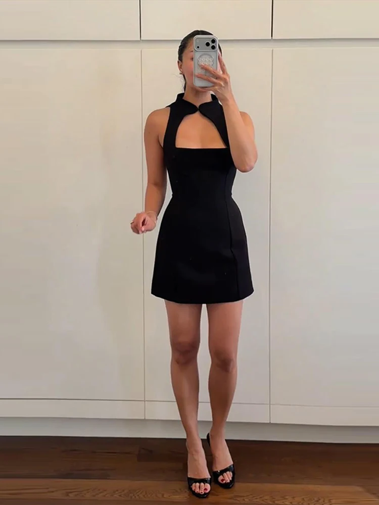 Plissiertes, ausgeschnittenes, tailliertes Minikleid für Damen – sexy, ärmellos, mit Einzelknopf und Reißverschluss, schmal geschnitten, charmantes Partykleid, neu – Detail 29