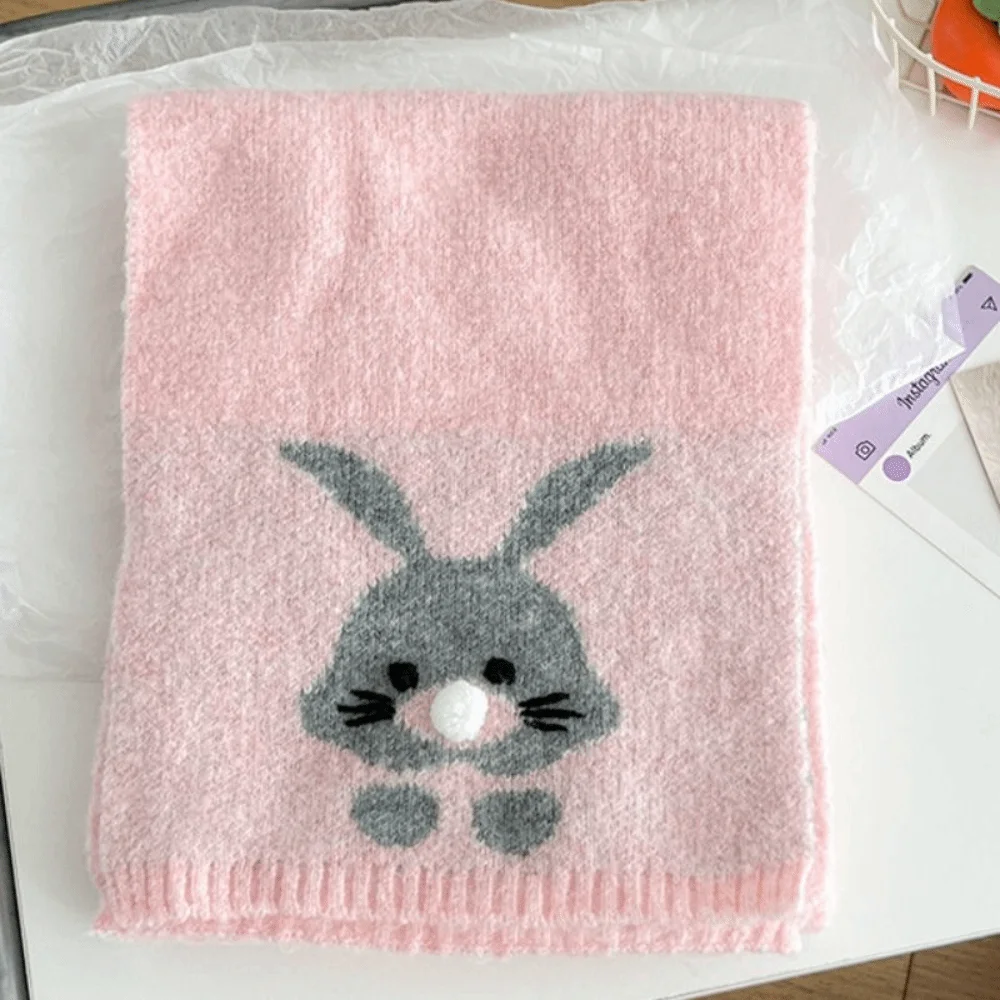 Colorful Cartoon Embroidery Scarf Korean Style Thickened Cashmere Knitted Scarf Windproof Sweet Winter Neck Warmer Autumn Winter