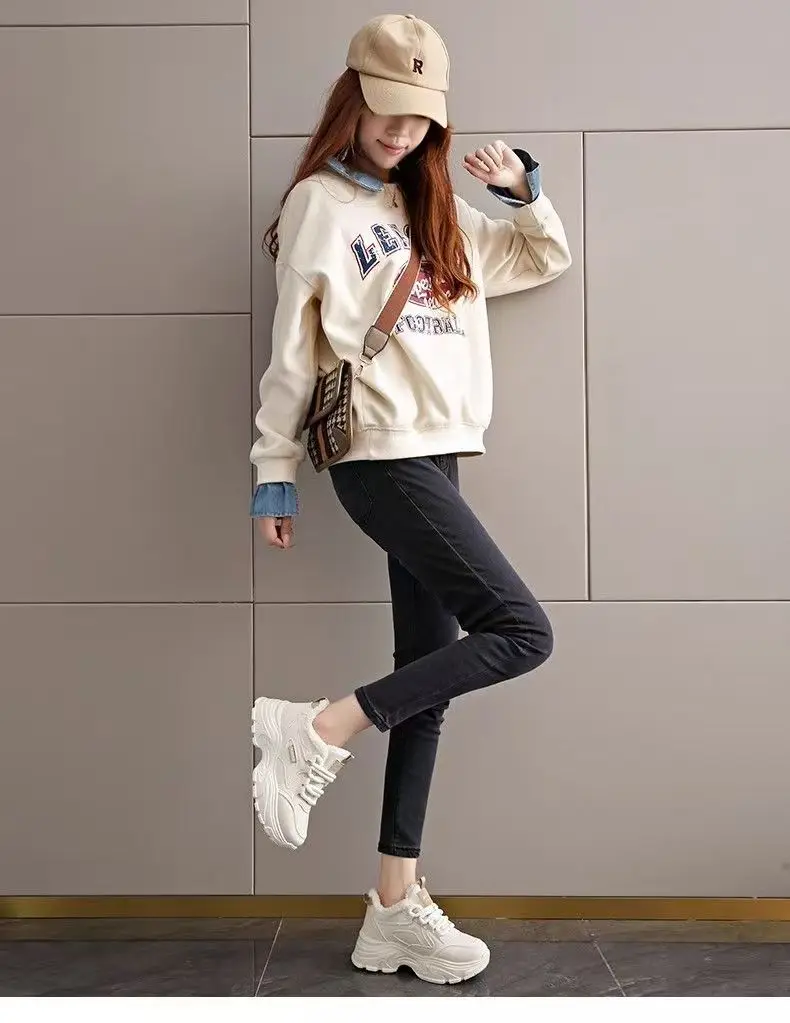 Fleece-Gefütterte Damen-Winterstiefel mit Dicker Sohle Erhöhte Casual Dad Schuhe Trendige Weiße Sport-Freizeitschuhe aus Baumwolle – Detail 7