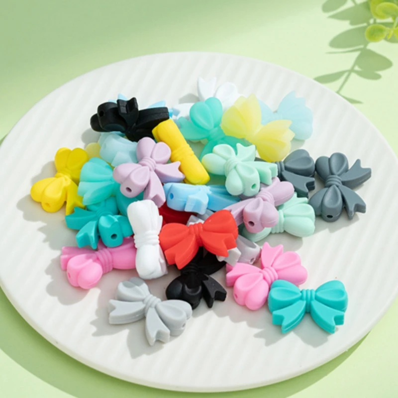 5/10/20Pcs Bow Silicone Beads Silicone Bow Tie Beads For Jewelry Making DIY Pacifier Chain Bracelet Necklace Accessories