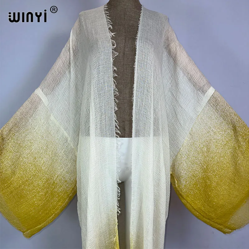 WINYI kimono new summer Gradient color beach outfits for women cover-up long coat elegant Africa coat maxi dress boho beachwear