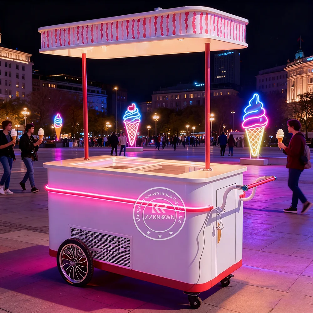 

Gelato Display Freezer Ice Cream Cart Food Cart Outdoor Flower Cart Flower Trolley Cart Street Food Car