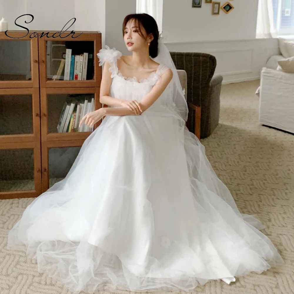 Sondr Fairy корейские свадебные платья с квадратным воротником на заказ трапециевидное вечернее платье без рукавов свадебные платья для приема