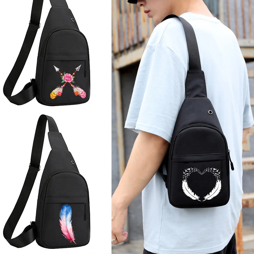 

Man Waist Bag Fanny Pack Fashion Chest Pack Feather Print Outdoor Sport Crossbody Bag Hip Waist Packs Casual Travel Belt Bag