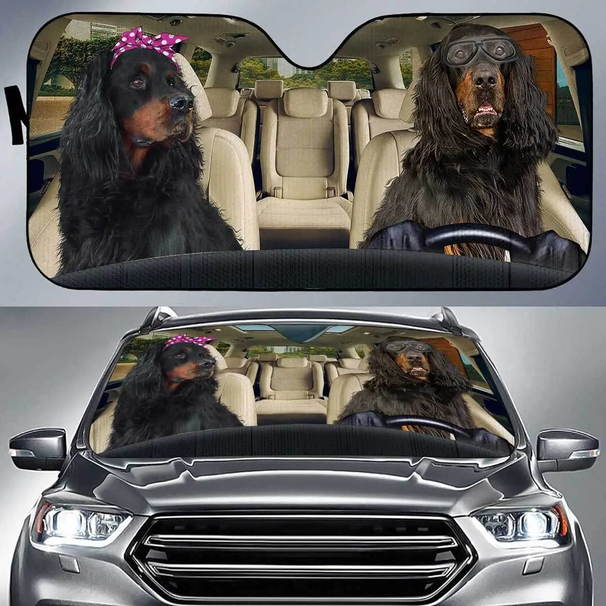 Gordon Setter Dogs Couple Driving Left Handed Car Sunshade Auto Parts UV Protection Gordon Setter Auto Sunshade