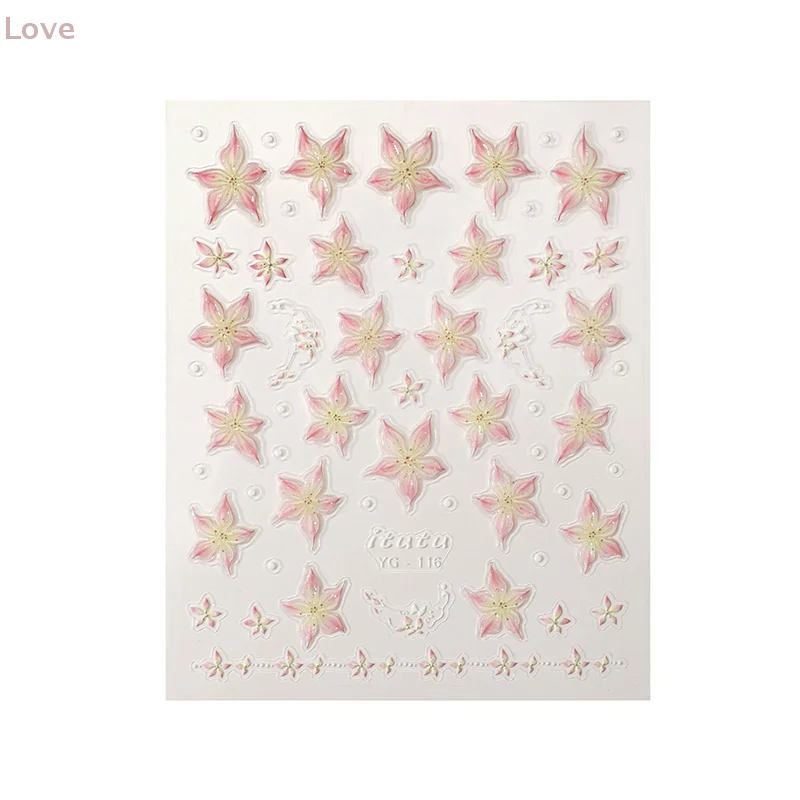 [L & P] 1 ورقة الوردي زهرة الزنبق مسمار ملصقا الإغاثة ثلاثية الأبعاد هلام خمسة البتلة زهرة مسمار الفن الديكور الشارات Diy بها بنفسك المتزلجون ذاتية اللصق