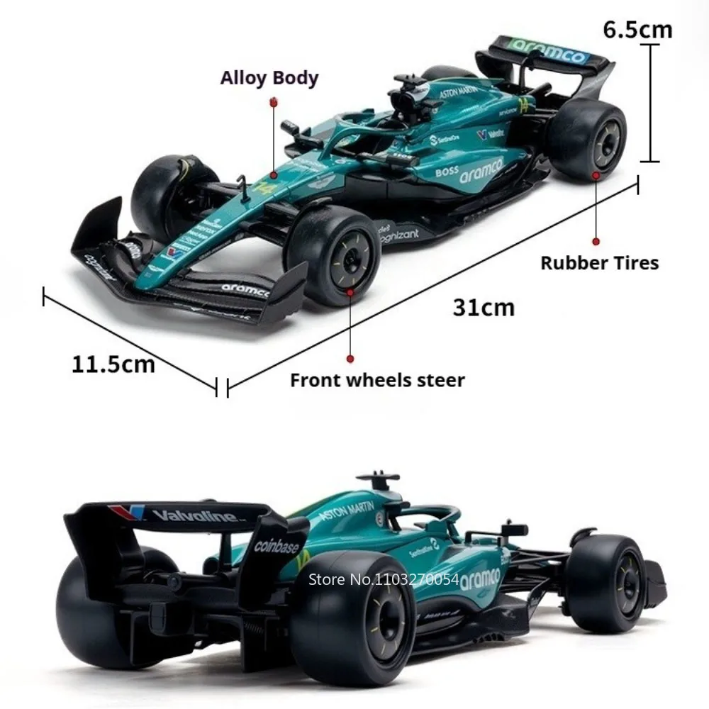 Coche de carreras F1 1:18, modelo de aleación fundida, juguetes, coche, neumático de goma, rueda delantera, dirección, coche deportivo en miniatura, regalo de Navidad para novio