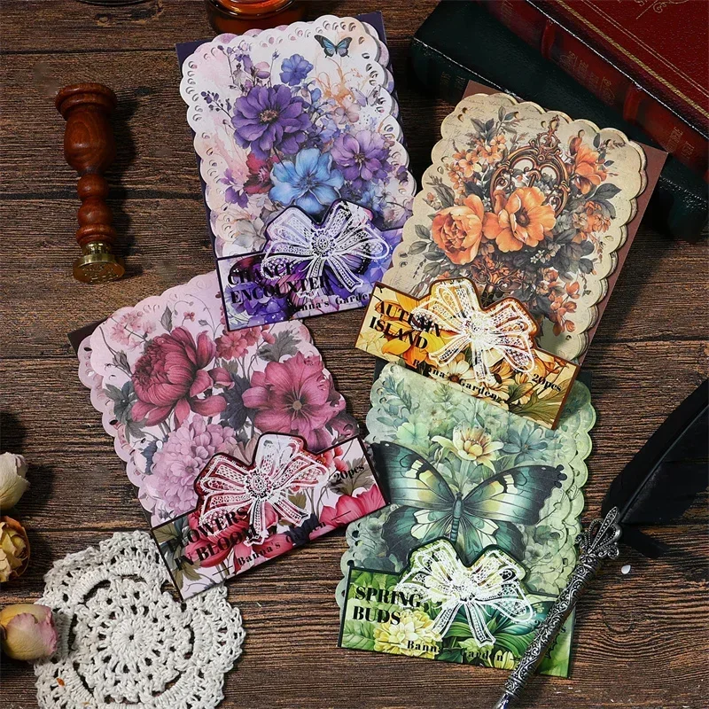 20Pieces Forest Material Paper Flowers Vintage Plants Garden Butterflies Notebooks Handwriting Handbooks Scrapbook 177*115MM