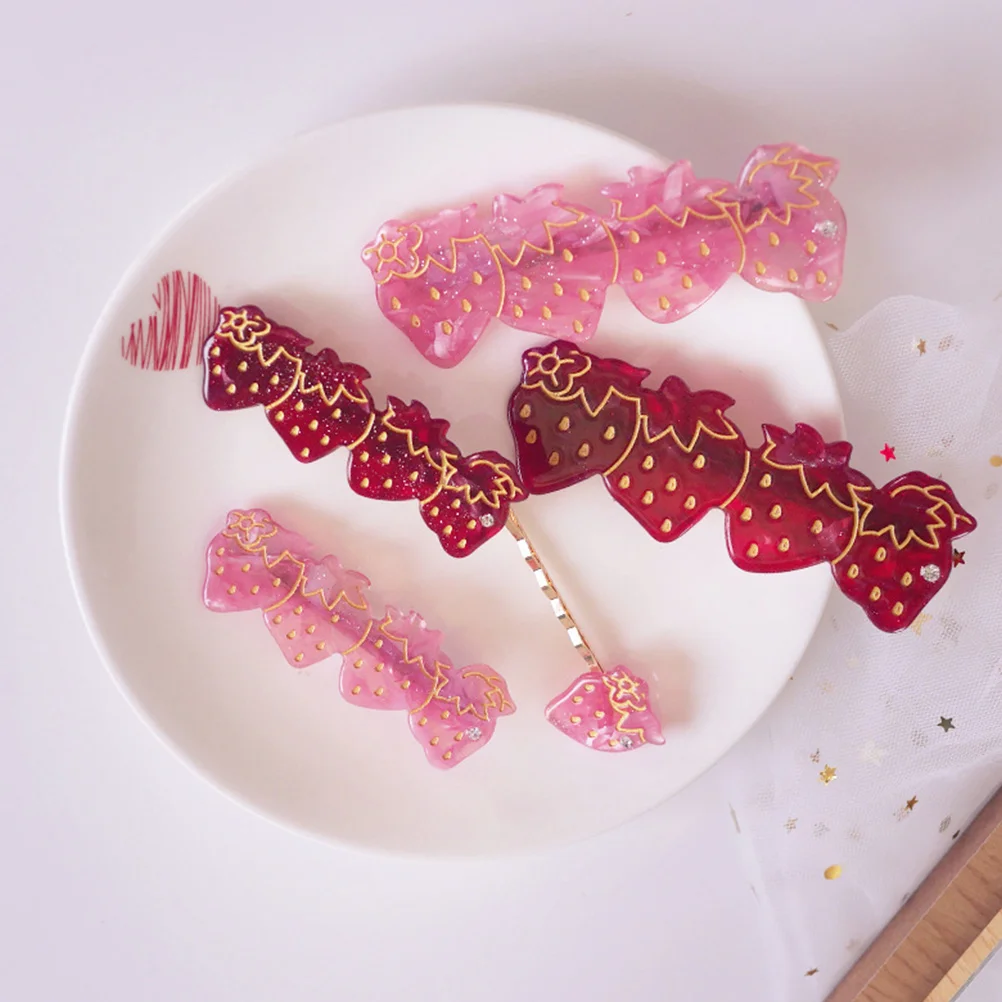 

2 Pcs Strawberry Barrettes Pins Cute Hair Clips Kawaii Accessories Women Fruit Hairpin Girl
