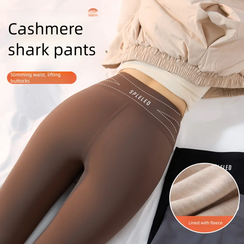 High Waist Shark Leggings Women Fleece Lined Tummy Control Yoga Pants Butt Lift Winter Outwear Slim Leggings Workout Sportswear