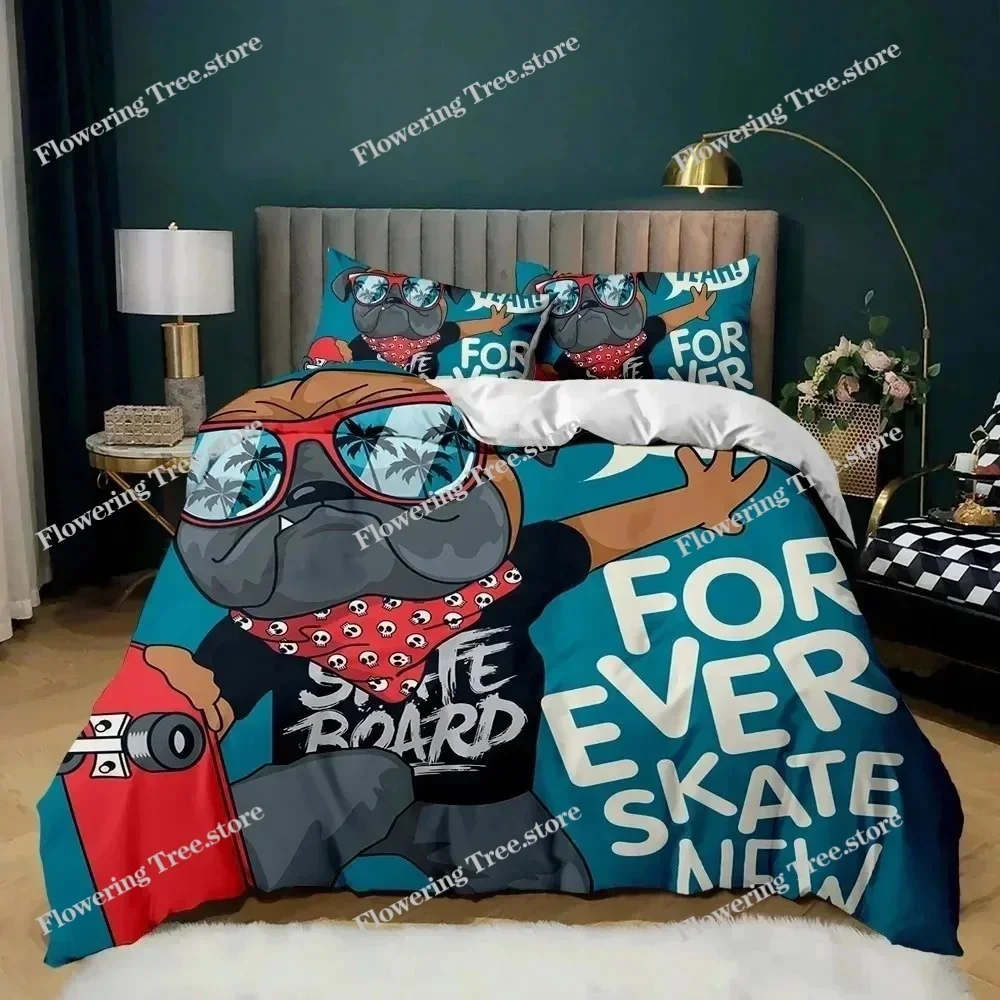Cartoon Skateboard Duvet Cover Set Cartoon Wolf Kids Hip Hop Skateboard Sport Queen King Cute Wild Animal Polyester Quilt Cover