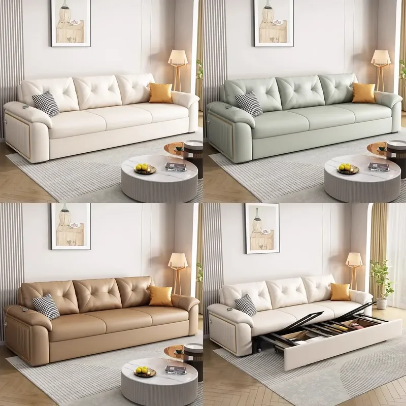 Cream Foldable Cat Scratching Sofa Bed Dual Purpose Straight Double Seat for Small Apartment Multi Function Pet Furniture