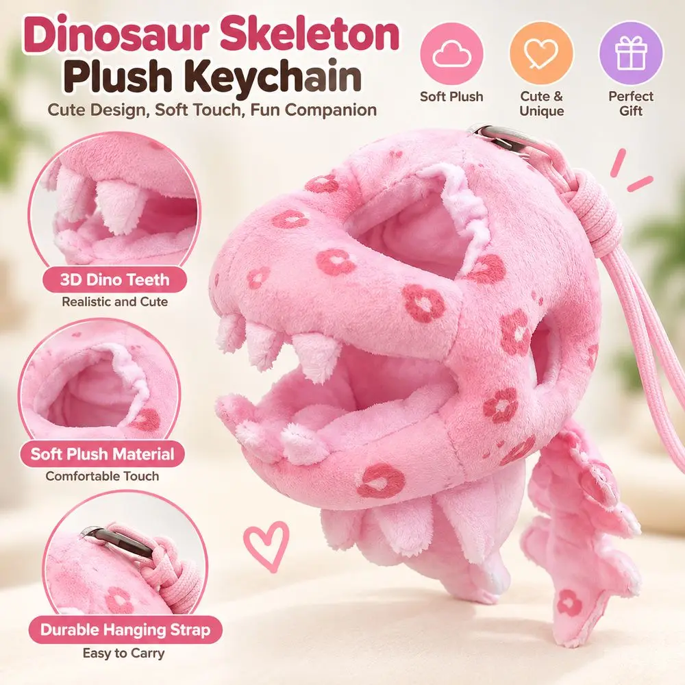 Fabric Dinosaur Doll Cover Soft Stuffed Skeleton Dinosaur Style Dinosaur Doll Headwear Gray Pink Options Open Mouth Shape
