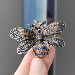 Luxury Vintage Crystal Bee Beetle Brooches For Women Man Clothes Suit Fashion Metal Insect Animal Brooch Pin Jewelry Accessories