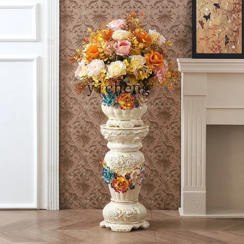 v5 floor-to-ceiling vase large ceramic Roman pillar ornament living room TV cabinet decorative flower pot
