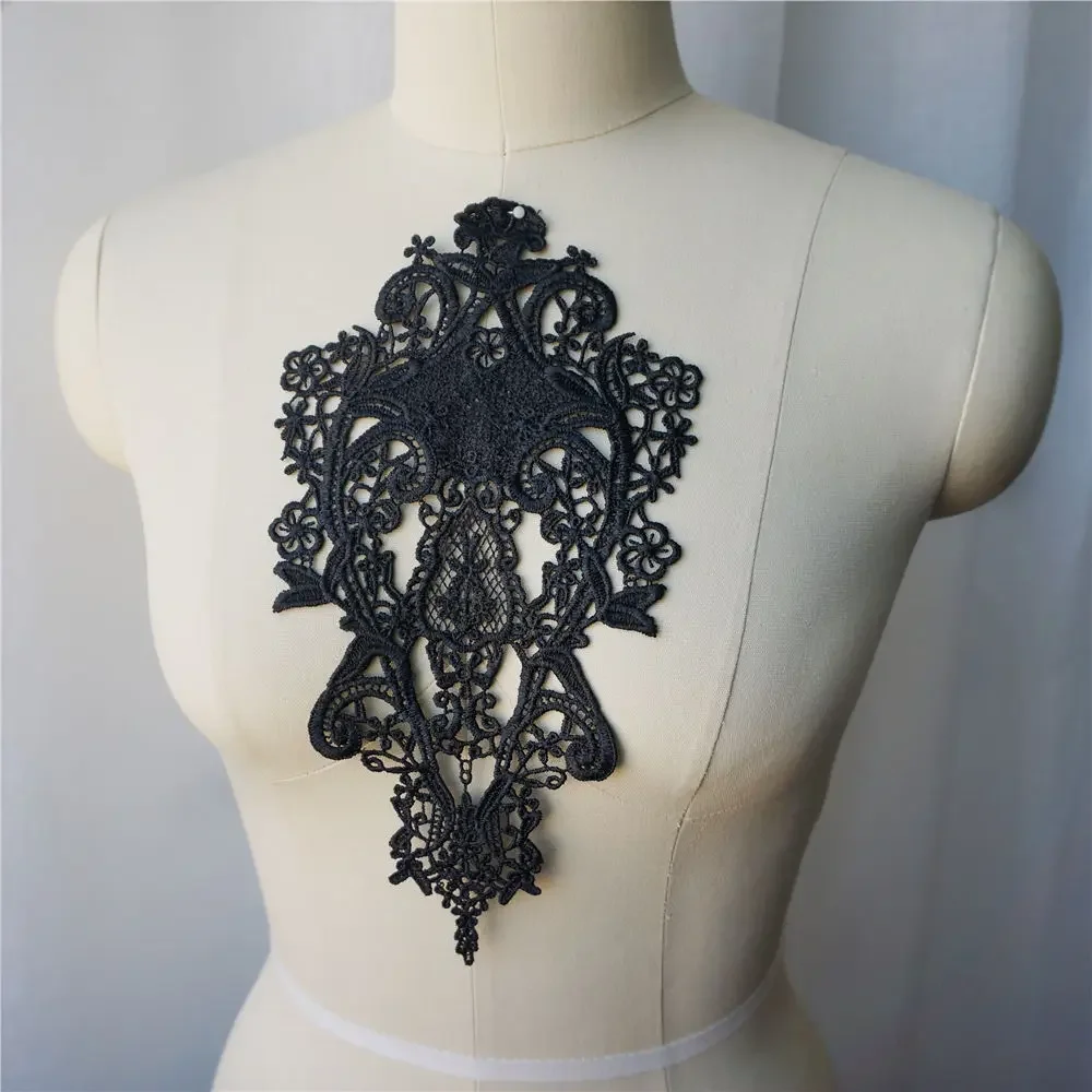 Black Embroidered Fabric Appliques Flora Gothic Baroque Gown Collar Sew On Patch For Wedding Decoration Dress DIY