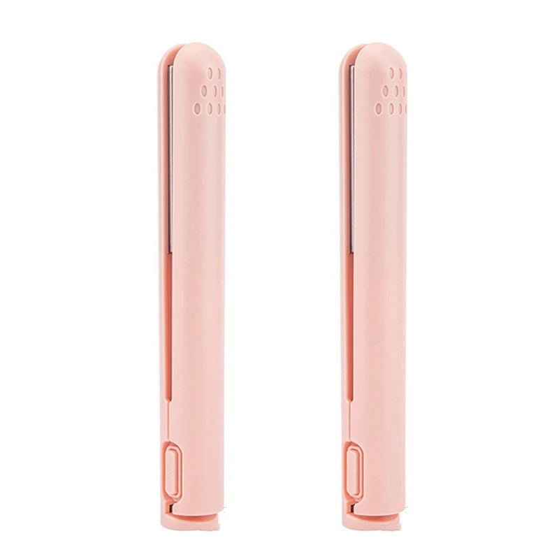 

2X USB Cable Mini Portable Hair Straightener For Straight And Curling Dual-Use Curling Irons For Students Pink