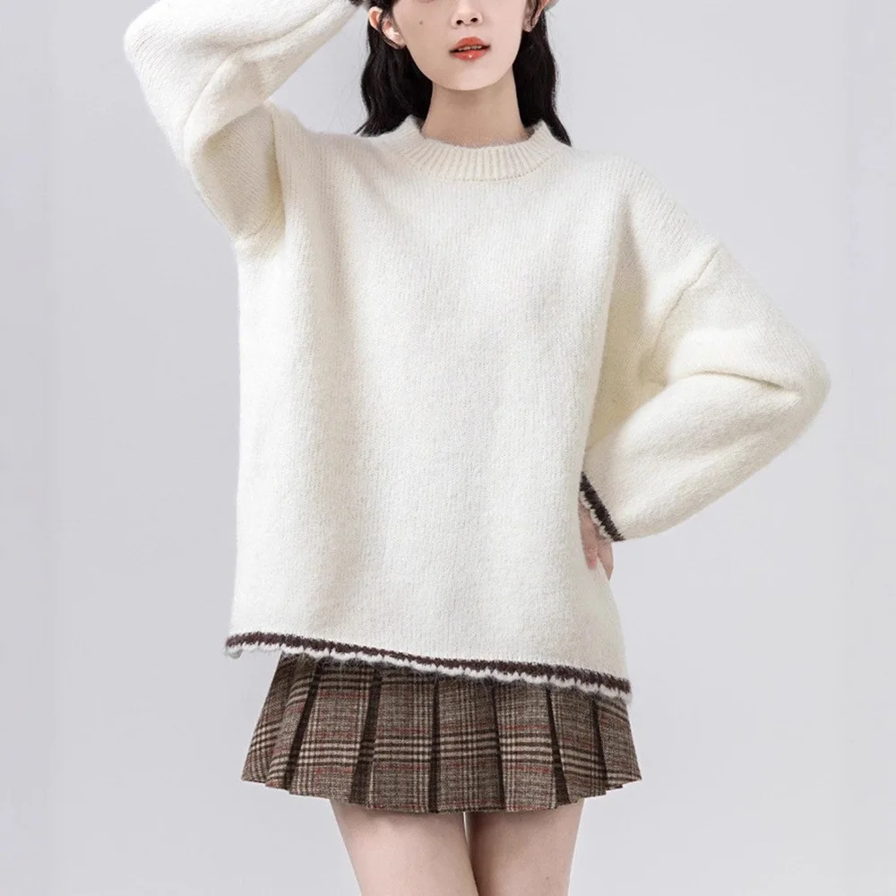 سترات نسائية كلاسيكية باللون الأخضر على طراز بريبي فضفاضة بياقة دائرية وأكمام طويلة محبوكة للتنقل بلوفرات نسائية بسيطة حلوة ملابس تريكو #3