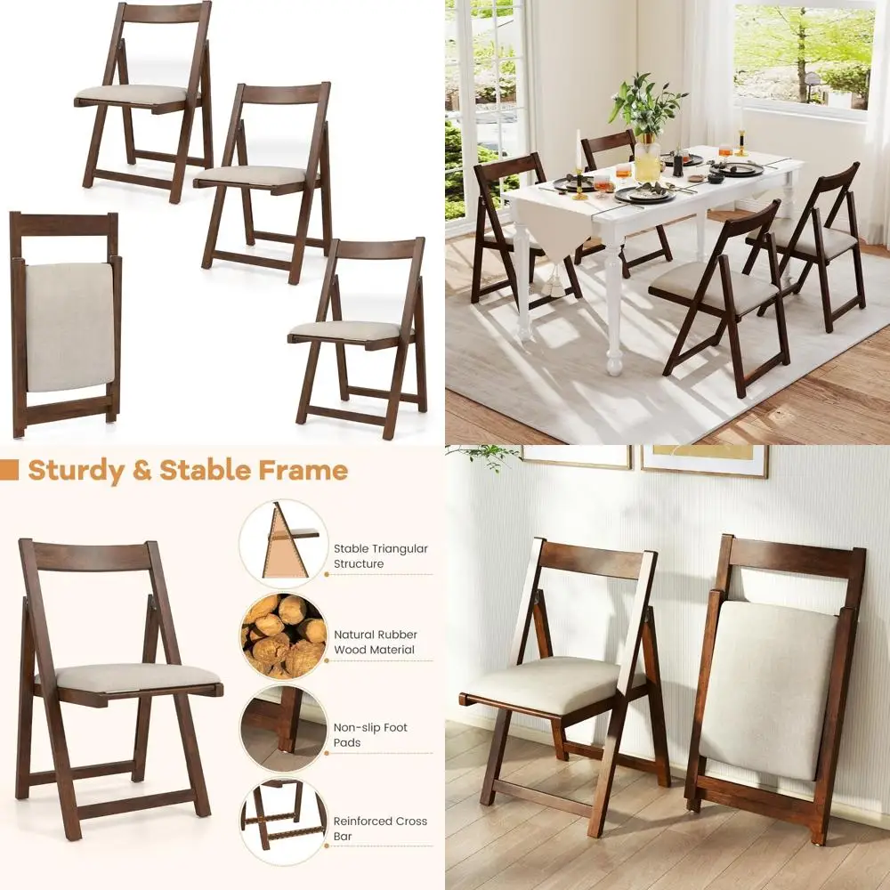 مجموعة كراسي تناول الطعام القابلة للطي من Giantex مكونة من 4 قطع، كرسي مطبخ حديث مع مقعد مبطن ومسند ظهر منحني، إطار خشبي مطاطي، موفر للمساحة #1